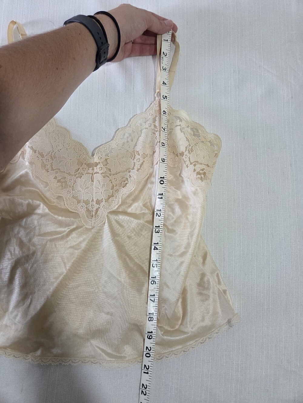 Vintage Silky Lace Trim Slip Undershirt Camisole Cream Medium 34 Bust 80s 90s - Picture 3 of 7